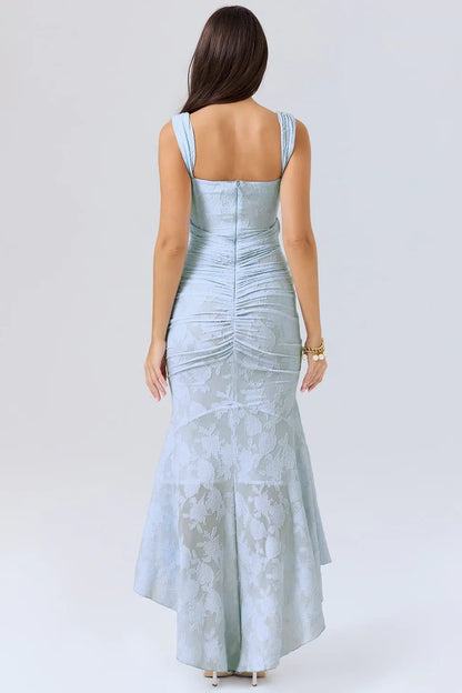 Women’s Textured Midi Dress with Scoop Neck, Sleeveless Cut and Fishtail Hem