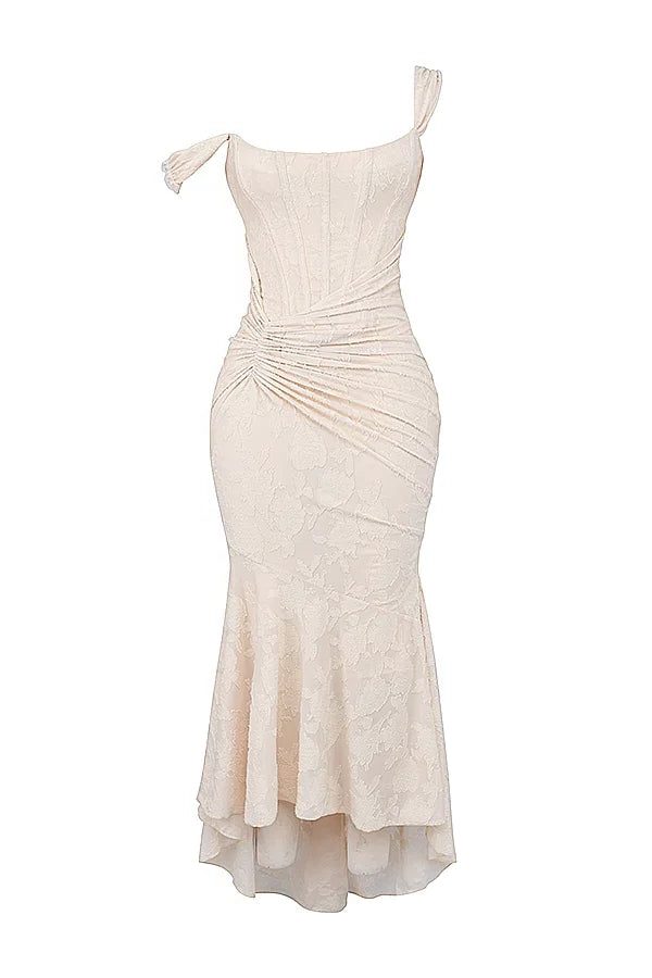 Women’s Textured Midi Dress with Scoop Neck, Sleeveless Cut and Fishtail Hem