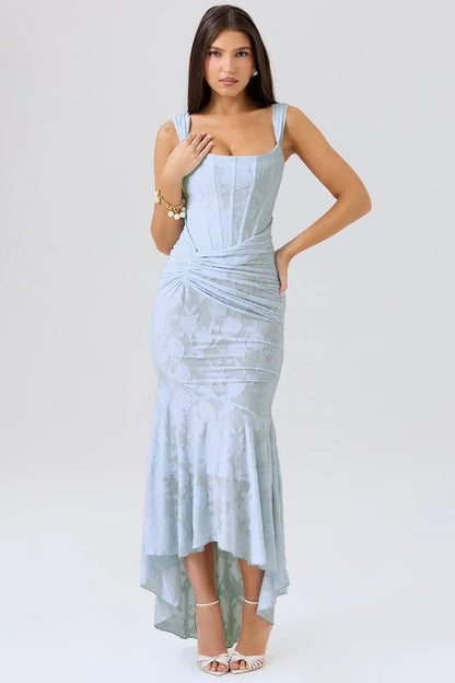 Women’s Textured Midi Dress with Scoop Neck, Sleeveless Cut and Fishtail Hem