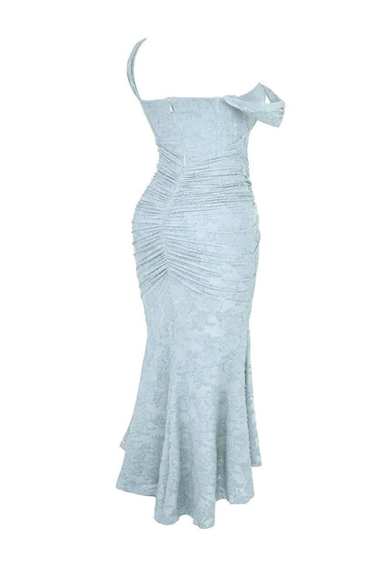 Women’s Textured Midi Dress with Scoop Neck, Sleeveless Cut and Fishtail Hem
