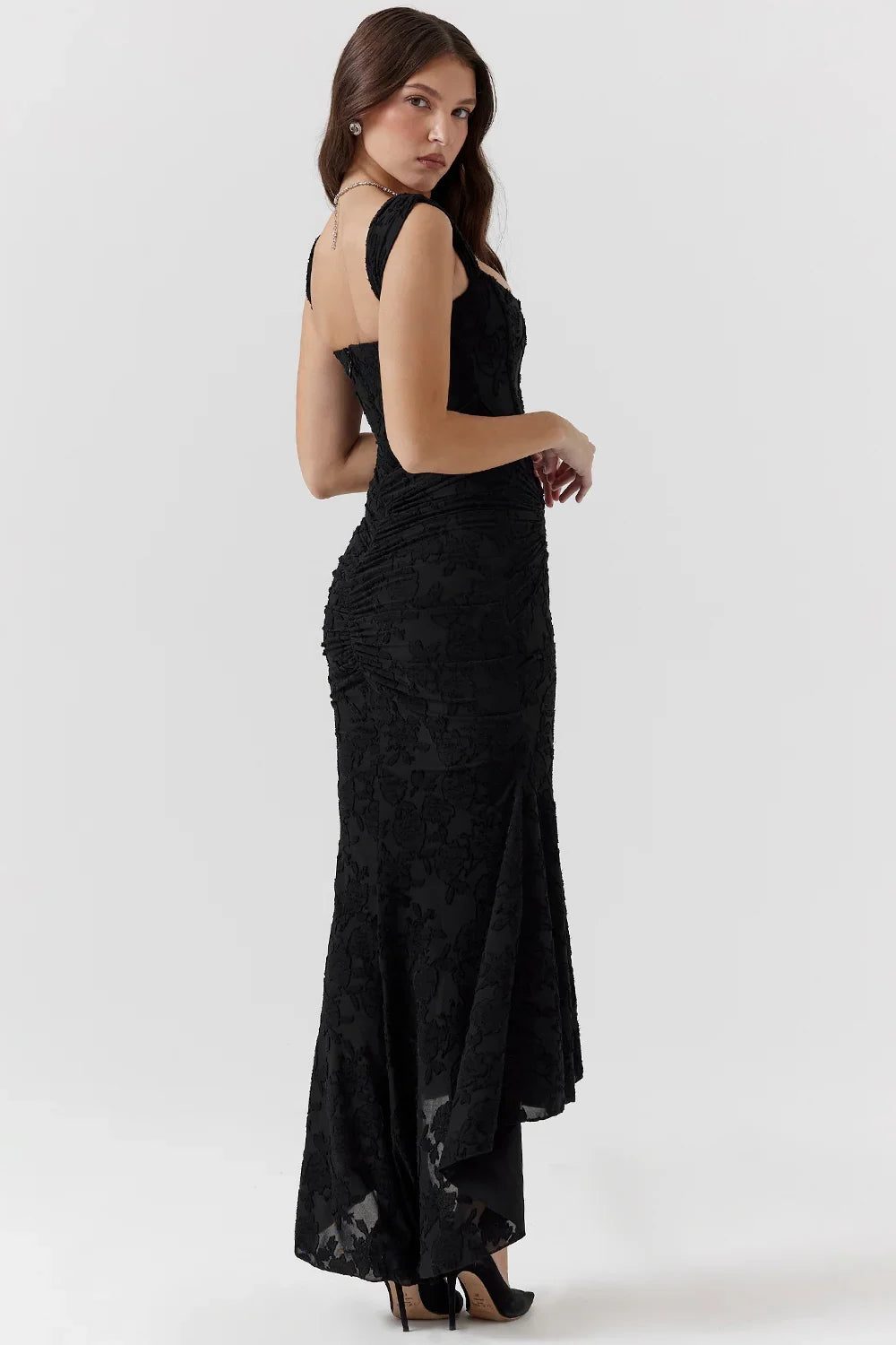 Women’s Textured Midi Dress with Scoop Neck, Sleeveless Cut and Fishtail Hem