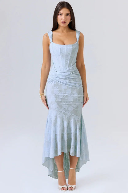 Women’s Textured Midi Dress with Scoop Neck, Sleeveless Cut and Fishtail Hem