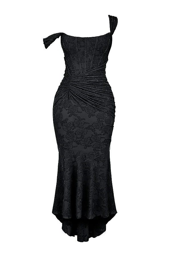 Women’s Textured Midi Dress with Scoop Neck, Sleeveless Cut and Fishtail Hem