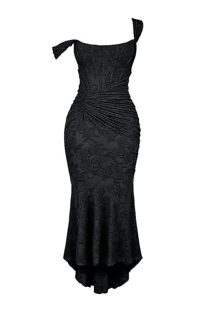 Women’s Textured Midi Dress with Scoop Neck, Sleeveless Cut and Fishtail Hem