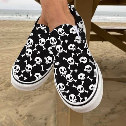 LZINA™ | Casual slip-ons made of canvas with skull