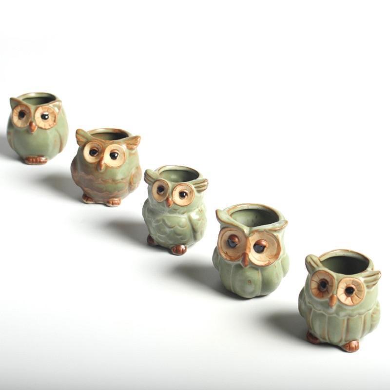 LZINA™ | Owls Ceramic Flower Pot Set 5-piece