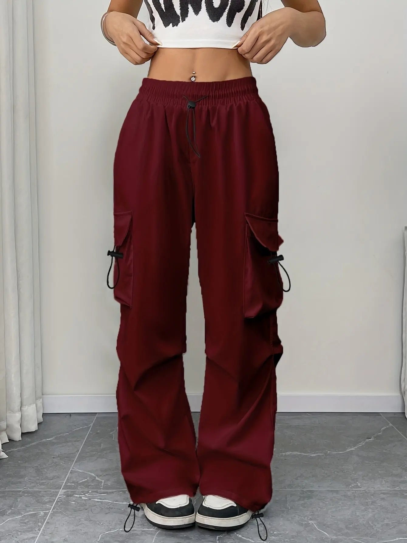 Parachute Trousers, Parachute Pants & Cargo Trousers – Wide Leg Drawstring Cargo Pants with Utility Pockets, Adjustable Hem, Relaxed Fit