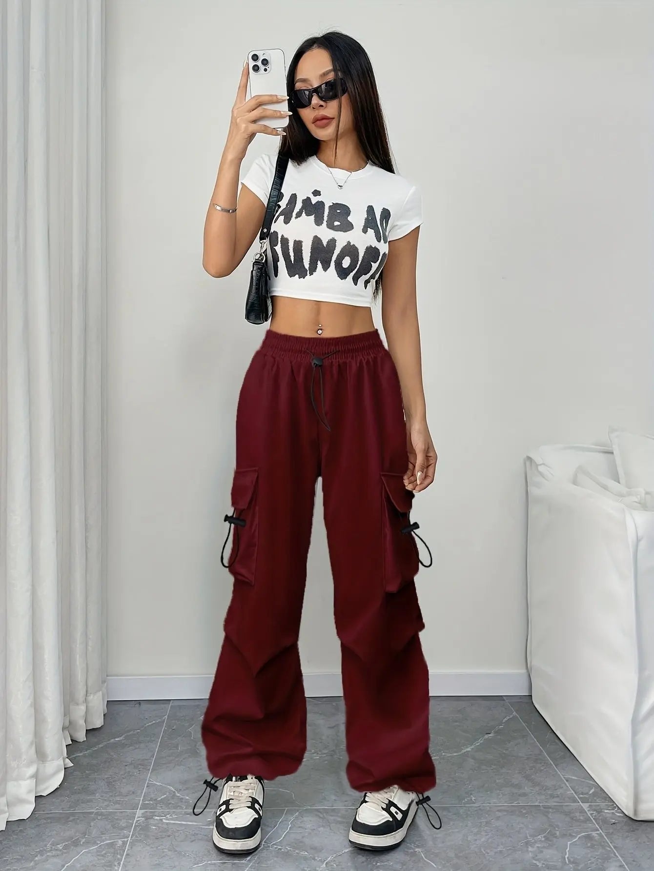 Parachute Trousers, Parachute Pants & Cargo Trousers – Wide Leg Drawstring Cargo Pants with Utility Pockets, Adjustable Hem, Relaxed Fit