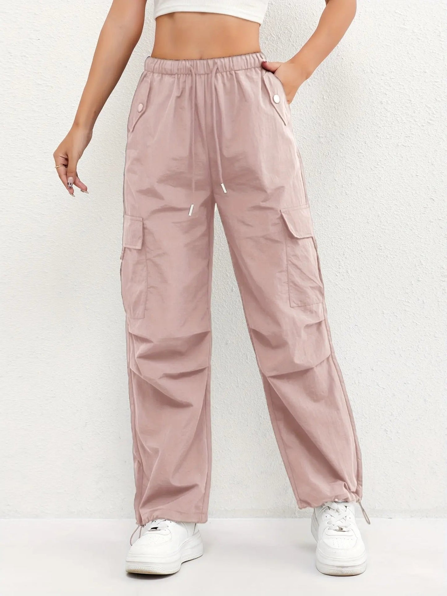 Parachute Trousers, Cargo Trousers & Cargo Pants – Drawstring Waist, Multi-Pocket Straight Leg Utility Pants with Adjustable Hem Cords, Relaxed Fit