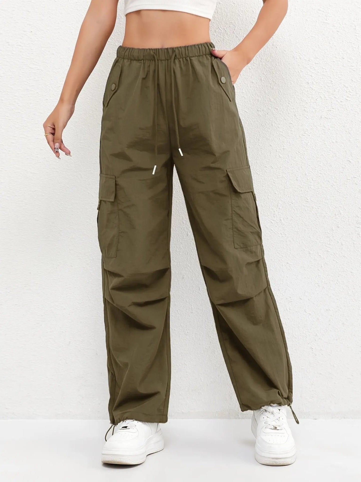 Parachute Trousers, Cargo Trousers & Cargo Pants – Drawstring Waist, Multi-Pocket Straight Leg Utility Pants with Adjustable Hem Cords, Relaxed Fit