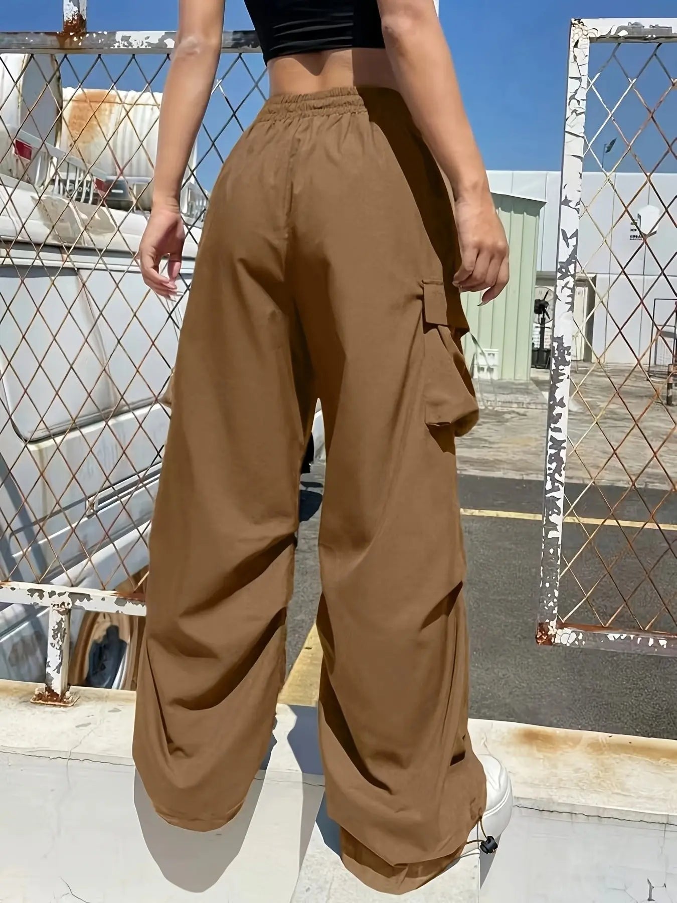 Parachute Trousers, Parachute Pants & Cargo Trousers – Wide Leg Cargo Pants with Drawstring Waist, Utility Pockets, Adjustable Hems & Loose Fit