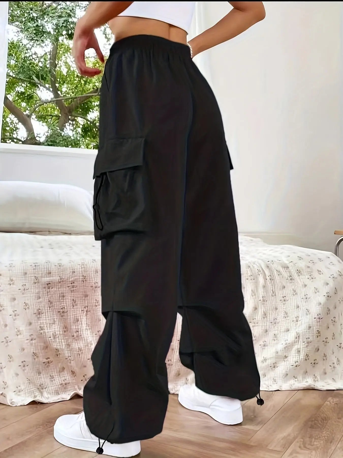 Parachute Trousers, Parachute Pants & Cargo Trousers – Wide Leg Cargo Pants with Drawstring Waist, Utility Pockets, Adjustable Hems & Loose Fit