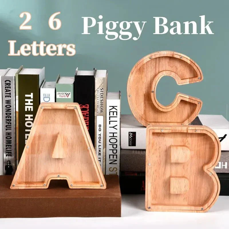 LZINA™ | Wooden Alphabet Letters 'Initial' Piggy Bank